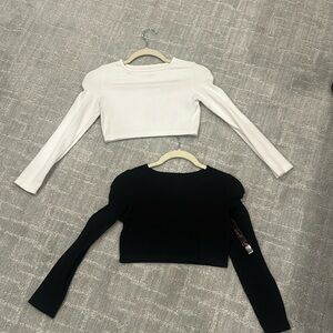 Black and white Suzette lace ribbed high neck long sleeves